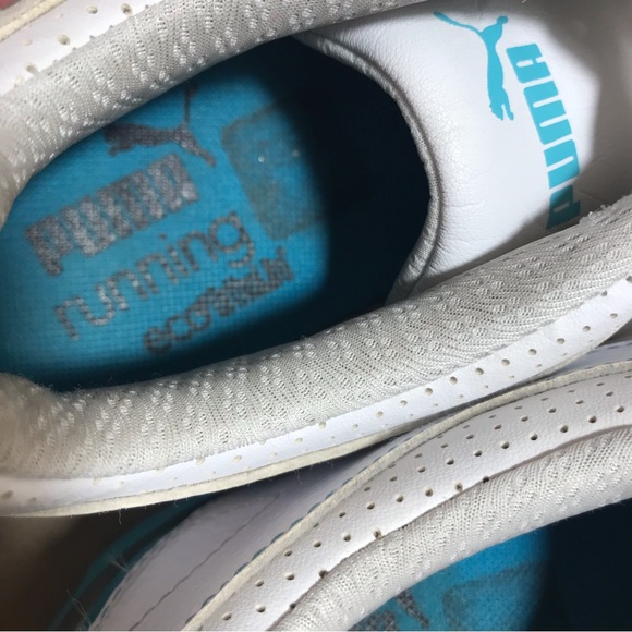 Puma White Turquoise Silver Leather Running Shoes Size 9 - Picture 7 of 16